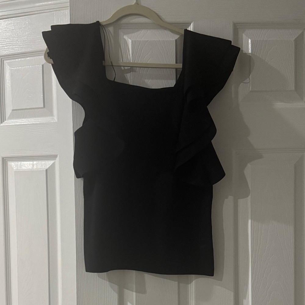 INC International Concepts Black Ruffle Blouse